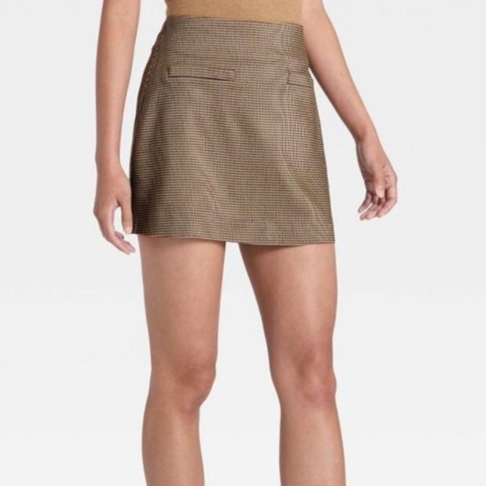 A New Day Brown Checkered Mini Skirt